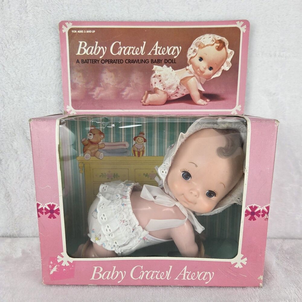 Vintage Baby Crawl Away Battery Operated Crawling Baby Doll NOB Hong Kong